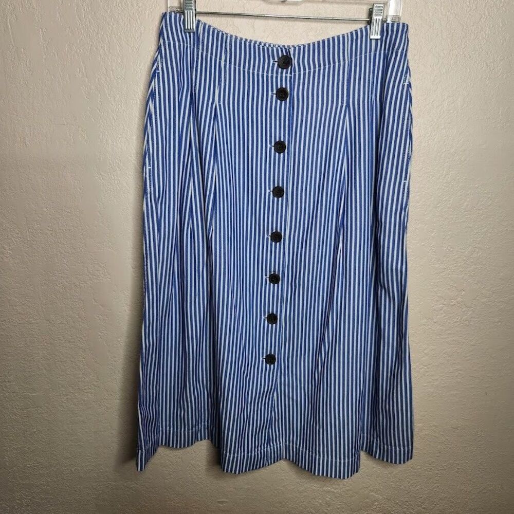 Talbots Stripe Button Front Pleated Midi A-Line S… - image 1